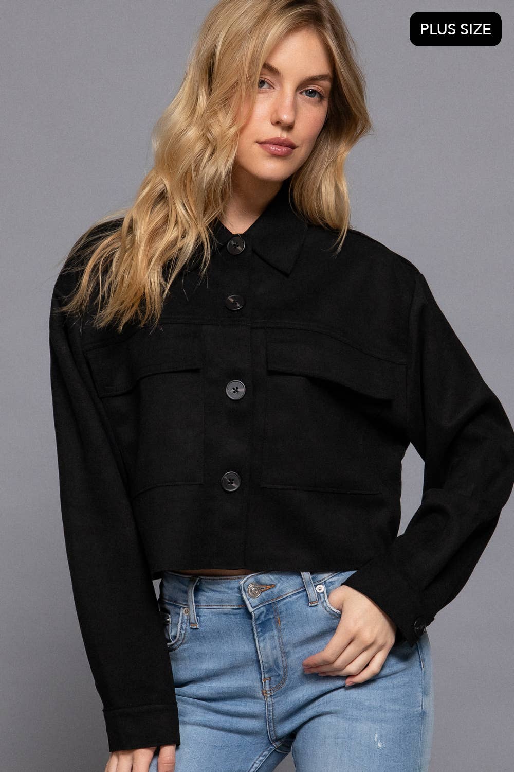 Long Sleeve with Pocket Faux Suede Short Jacket
