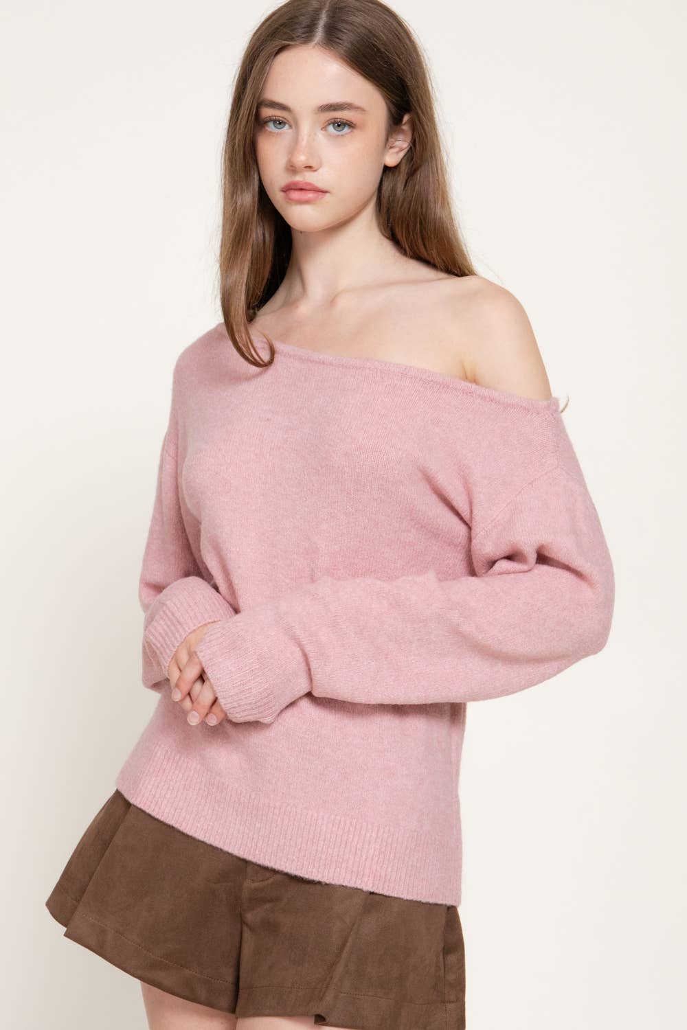 Long Sleeve Asymmetrical Neckline Sweater