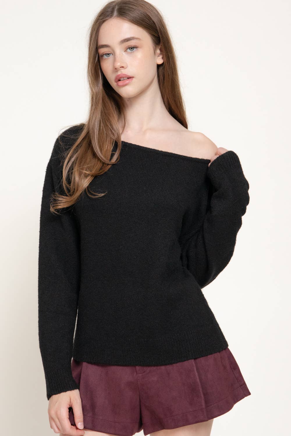 Long Sleeve Asymmetrical Neckline Sweater