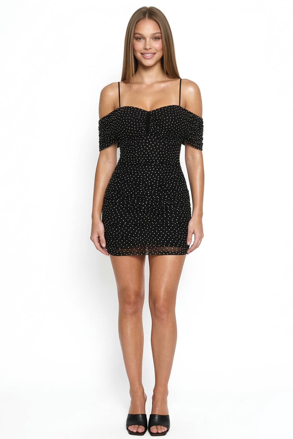 RHINESTONE ON POWER MESH MINI DRESS