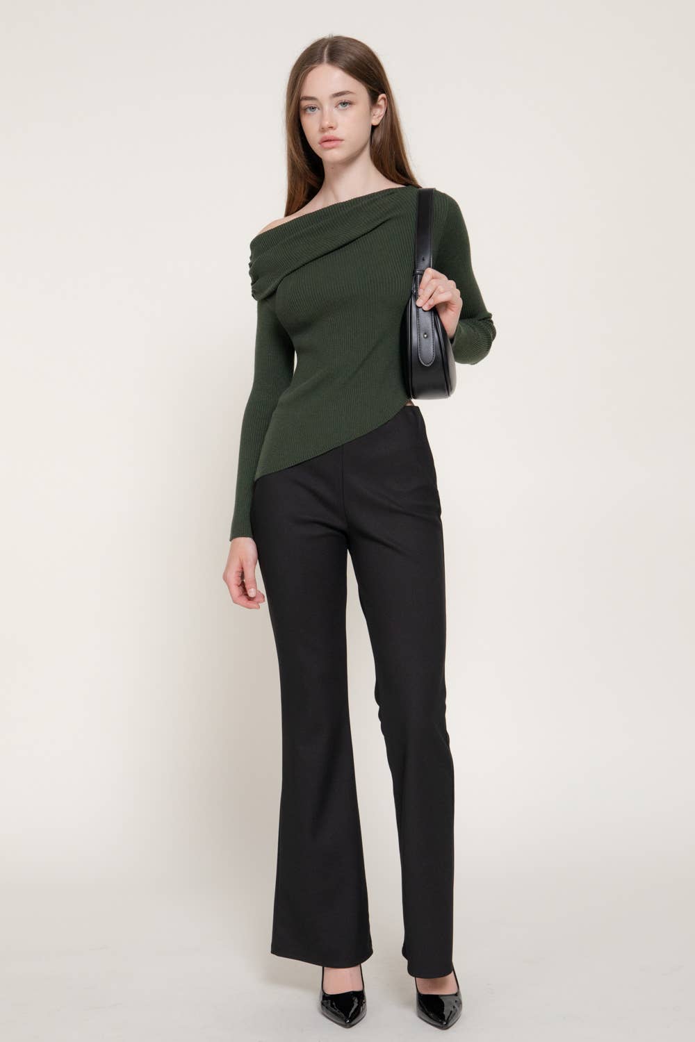 Long Sleeve Asymmetric Gathered Sweater