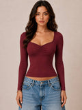 SWEETHEART NECK W/RUCHED LONG SLEEVE TOP
