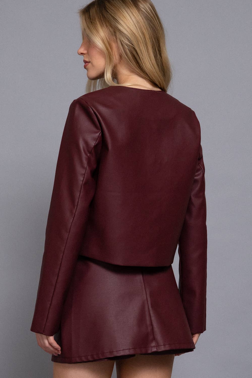 Long Sleeve Button Down Faux Leather Jacket