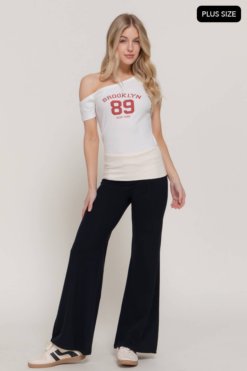 Contrasting Color Folded Waist Yoga Pants