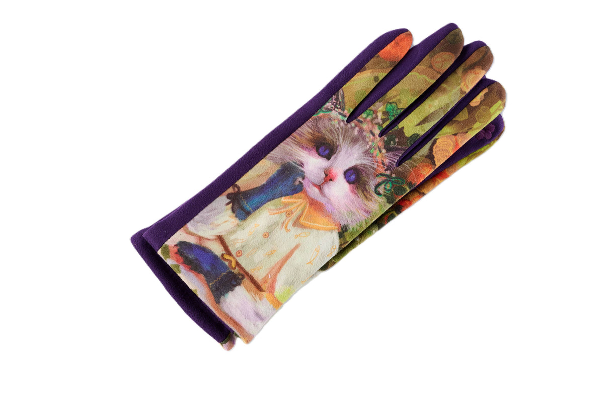 Suede Abstract Cat Patterned Gloves, 3 Assorted