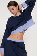 Long Sleeve Sweatshirt with Contrasting Check Panel