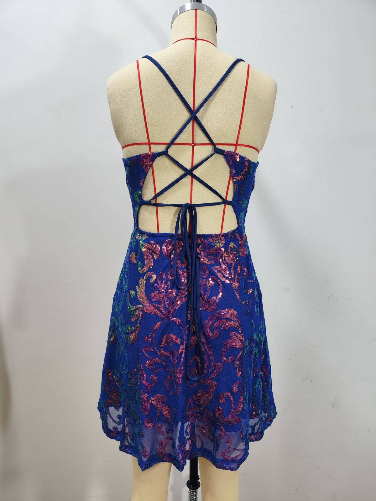 Strap Embroidered Sequin Mini Dress