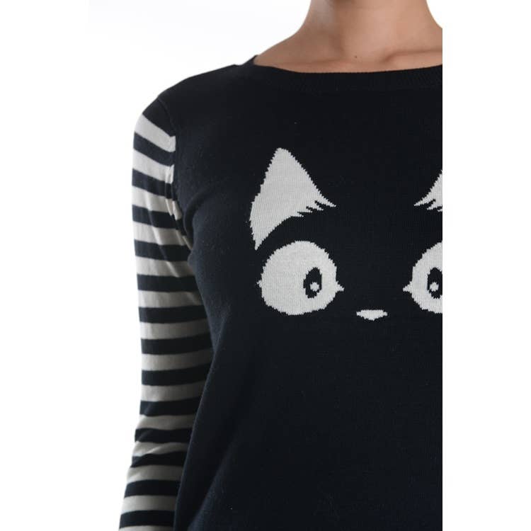 3/4 Sleeve Kitty Cat Crewneck Pullover Sweater MK3375