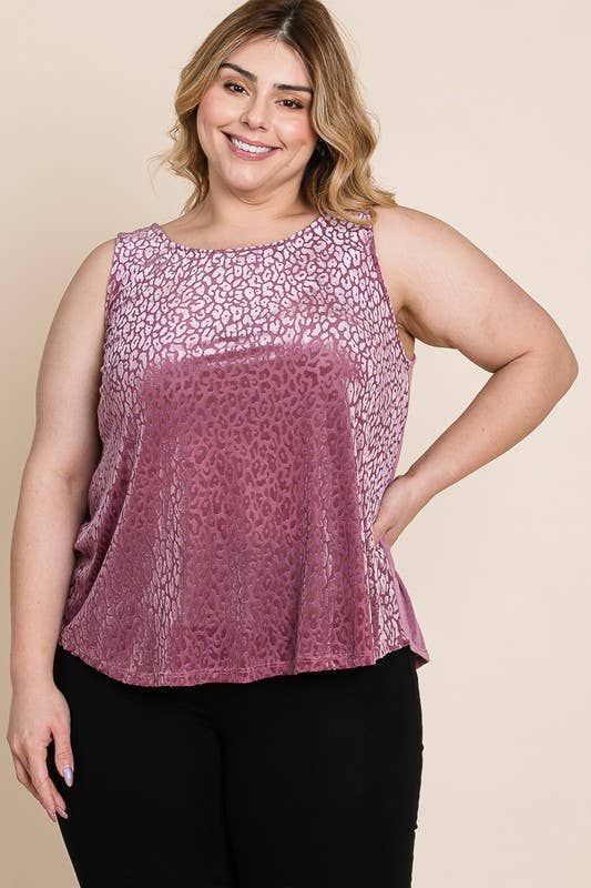 Plus Size Animal Print Velvet Mesh Fashion Top